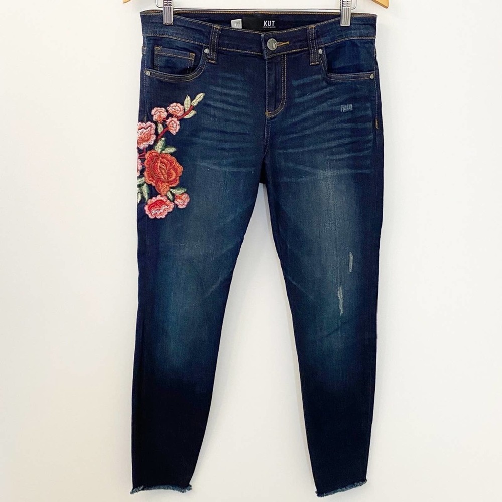 Kut from the Kloth Dark Blue Floral Embroidered Jeans